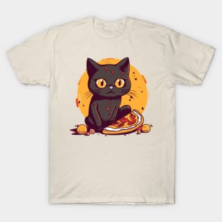 Awkward cat eating pizza T-Shirt